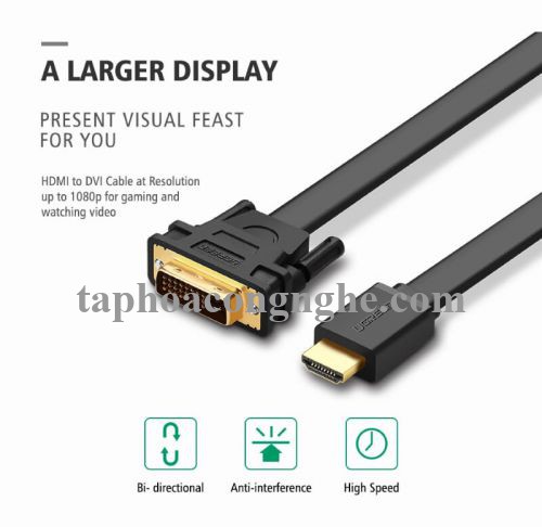 Ugreen 30140 10M màu Đen Cáp chuyển đổi HDMI sang DVI 24 + 1 thuần đồng cáp dẹt HD106 30030140